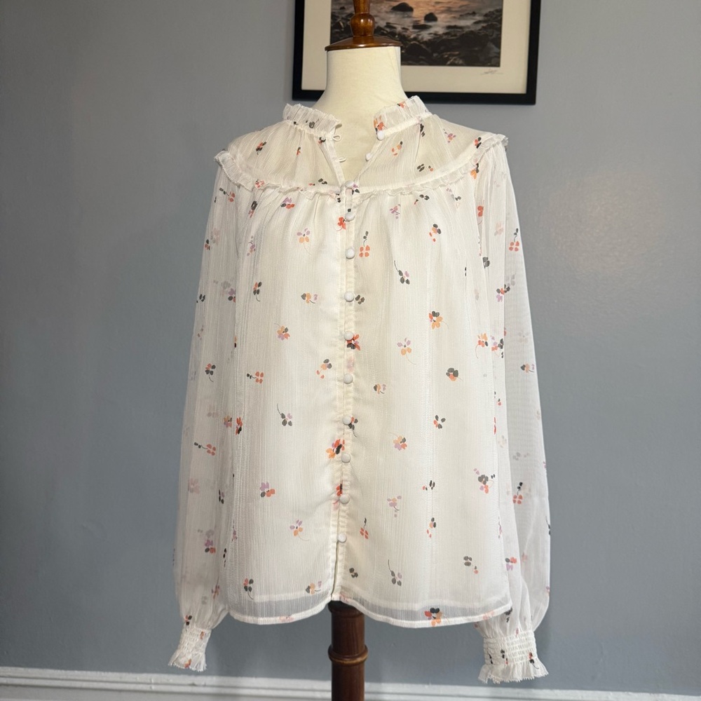 Ann Taylor White Floral Blouse